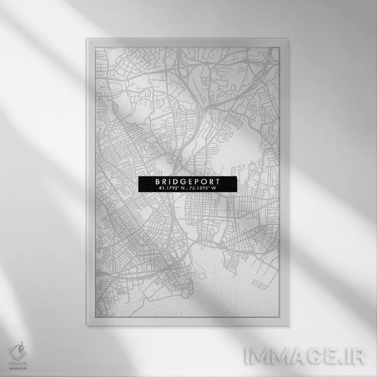 تابلو دکوراتیو Connecticut City Map Minimal Style,نقشه ساده شهری بریجپو… اثر وال دکور ادیکت - نمای قابدار سفید