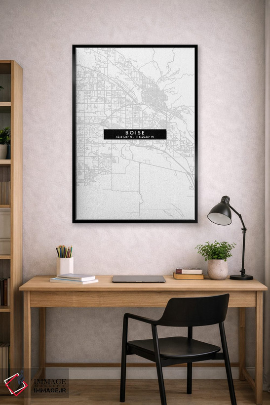 تابلو دکوراتیو Idaho City Map Minimal Style,نقشه ساده شهری بویسی، آیداه… اثر وال دکور ادیکت - D1B