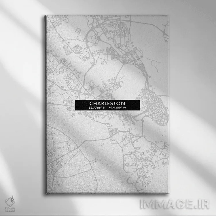 تابلو دکوراتیو South Carolina City Map Minimal Style,نقشه ساده چارلستون… اثر وال دکور ادیکت - نمای روبهرو روی دیوار