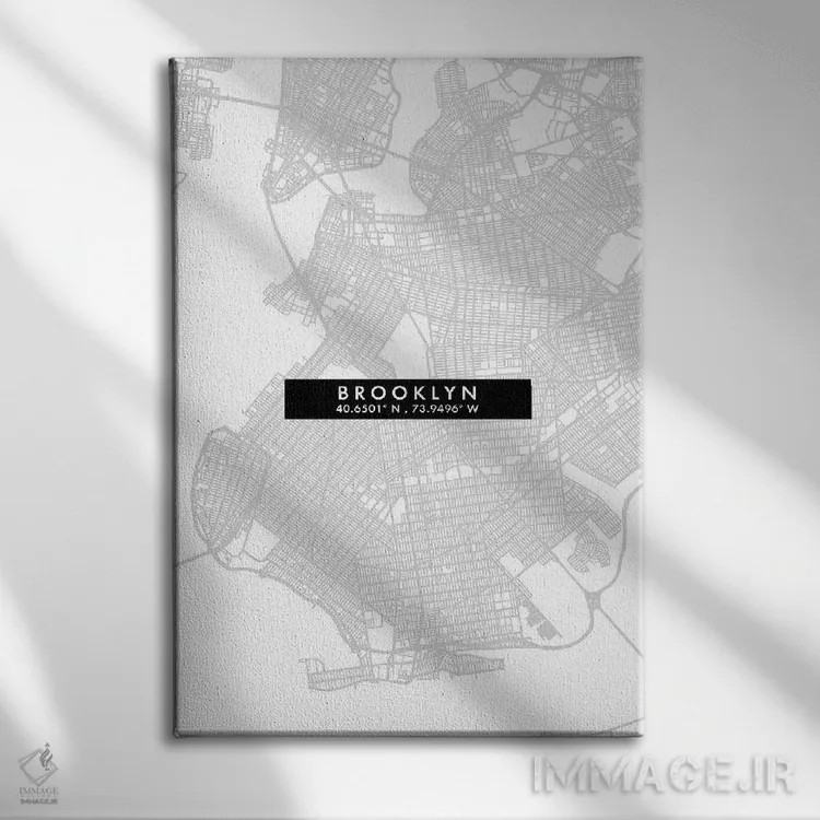 تابلو دکوراتیو New York City Map Minimal Style,نقشه ساده بروکلین، نیویو… اثر وال دکور ادیکت - نمای روبهرو روی دیوار