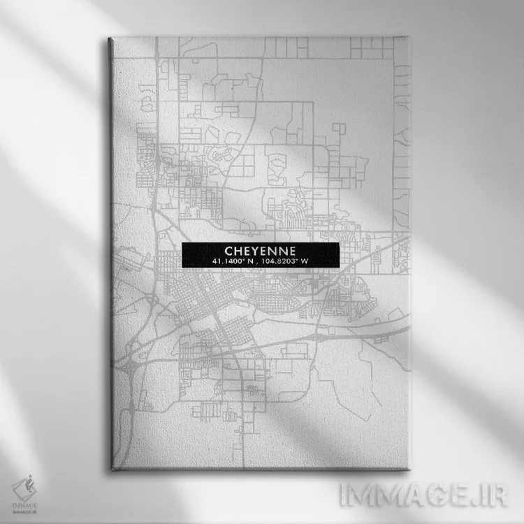 تابلو دکوراتیو Wyoming City Map Minimal Style,نقشه ساده شاین، وایومینگ اثر وال دکور ادیکت - نمای روبهرو روی دیوار