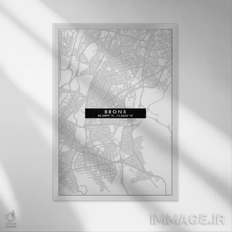 تابلو دکوراتیو New York City Map Minimal Style,نقشه ساده برانکس، نیویور… اثر وال دکور ادیکت - نمای قابدار سفید