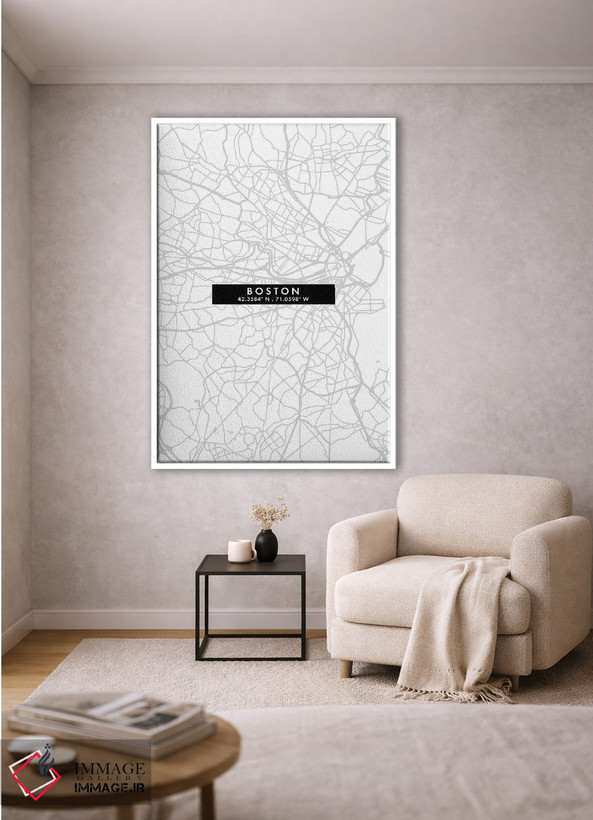 تابلو دکوراتیو Massachusetts City Map Minimal Style,نقشه ساده شهری بوست… اثر وال دکور ادیکت - D1W