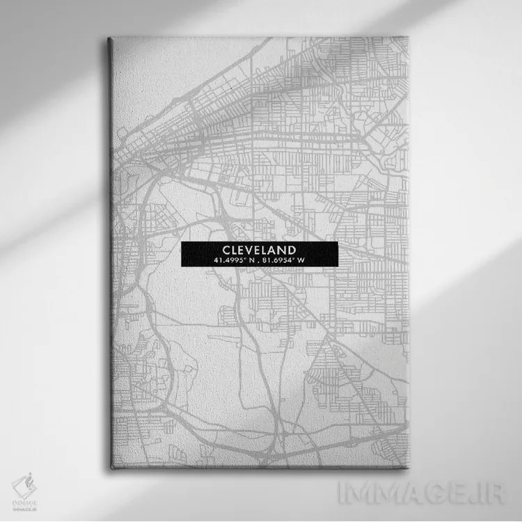 تابلو دکوراتیو City Map Minimal Style, Ohio,نقشه ساده کلیولند، اوهایو اثر وال دکور ادیکت - نمای روبهرو روی دیوار