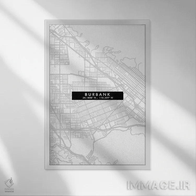 تابلو دکوراتیو California City Map Minimal Style,نقشه ساده شهری بوربانک… اثر وال دکور ادیکت - نمای قابدار سفید
