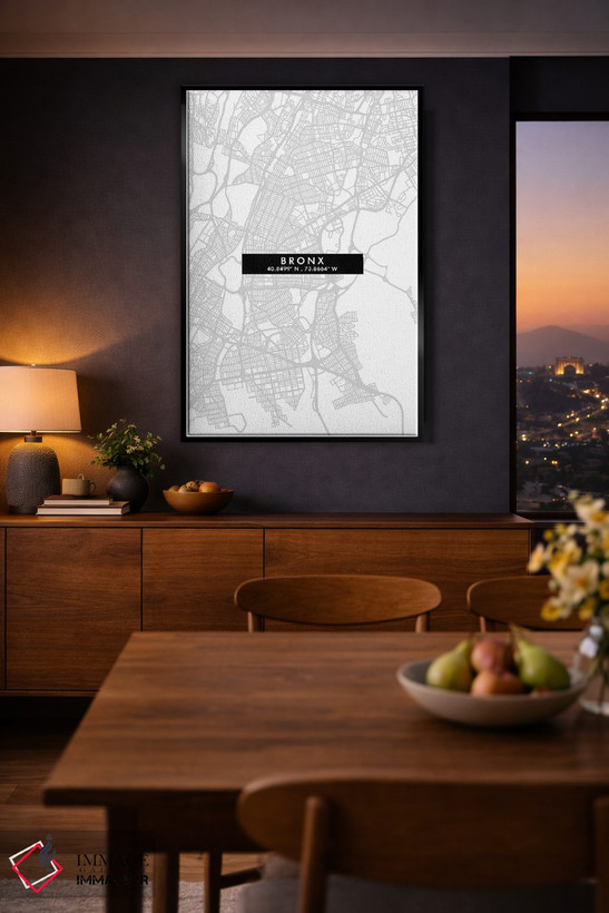 تابلو دکوراتیو New York City Map Minimal Style,نقشه ساده برانکس، نیویور… اثر وال دکور ادیکت - D2B