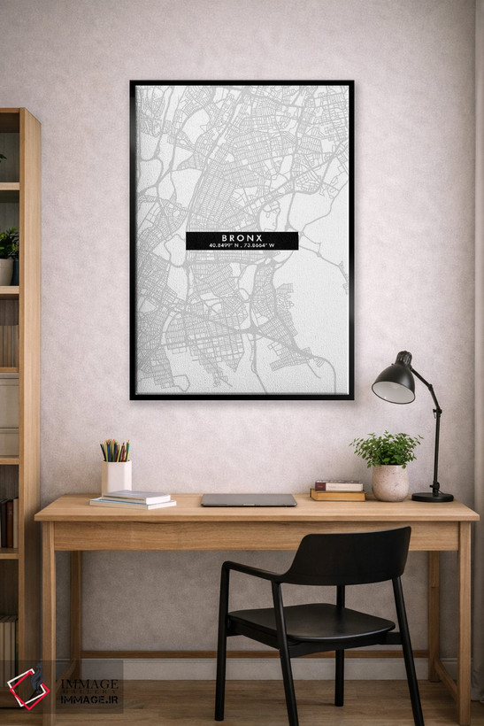 تابلو دکوراتیو New York City Map Minimal Style,نقشه ساده برانکس، نیویور… اثر وال دکور ادیکت - D3B