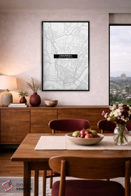 تابلو دکوراتیو City Map Minimal Style, Ohio,نقشه ساده سینسینتی، اوهایو اثر وال دکور ادیکت - D4B