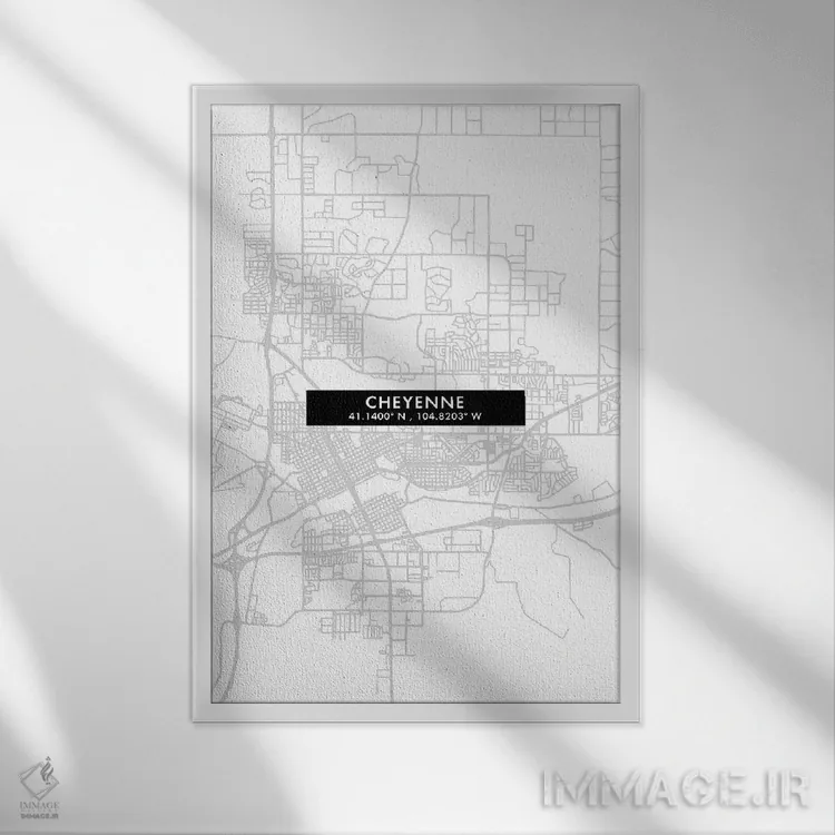 تابلو دکوراتیو Wyoming City Map Minimal Style,نقشه ساده شاین، وایومینگ اثر وال دکور ادیکت - نمای قابدار سفید