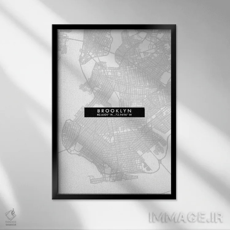 تابلو دکوراتیو New York City Map Minimal Style,نقشه ساده بروکلین، نیویو… اثر وال دکور ادیکت - نمای قابدار مشکی