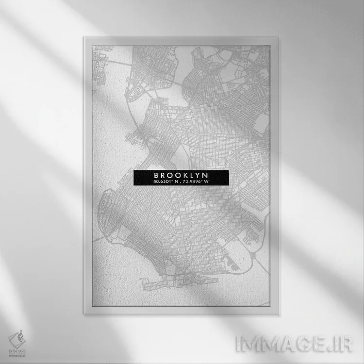 تابلو دکوراتیو New York City Map Minimal Style,نقشه ساده بروکلین، نیویو… اثر وال دکور ادیکت - نمای قابدار سفید