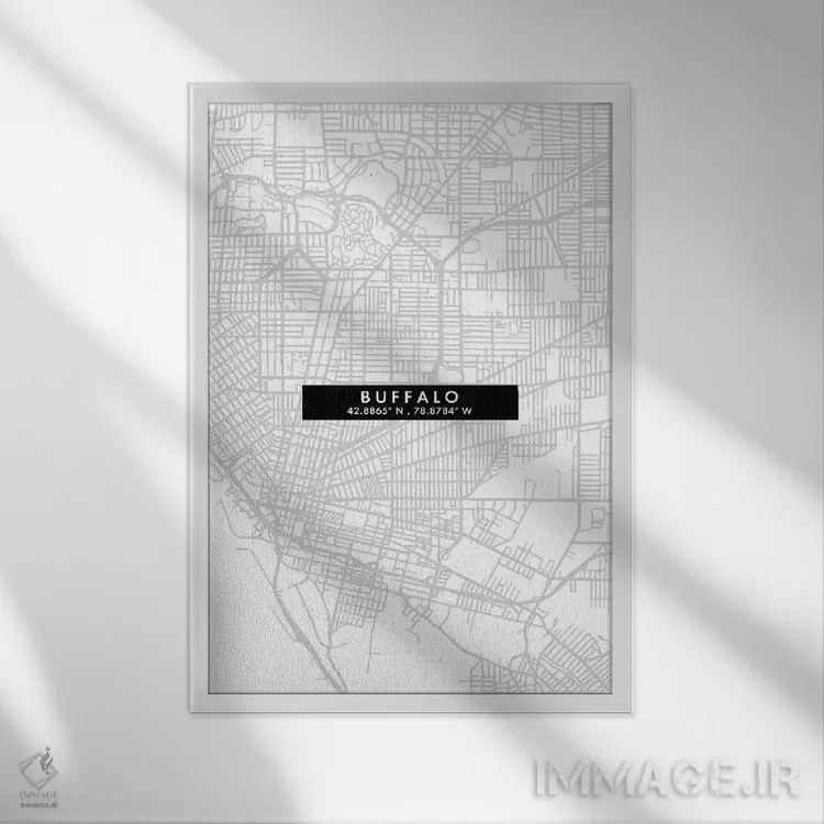 تابلو دکوراتیو New York City Map Minimal Style,نقشه ساده بوفالو، نیویور… اثر وال دکور ادیکت - نمای قابدار سفید