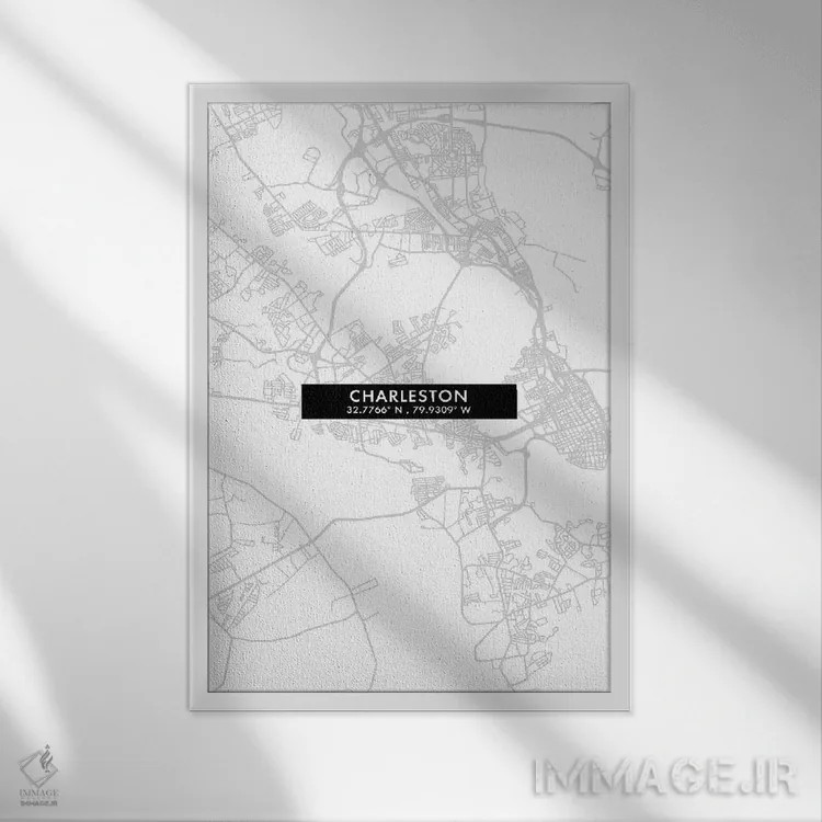 تابلو دکوراتیو South Carolina City Map Minimal Style,نقشه ساده چارلستون… اثر وال دکور ادیکت - نمای قابدار سفید
