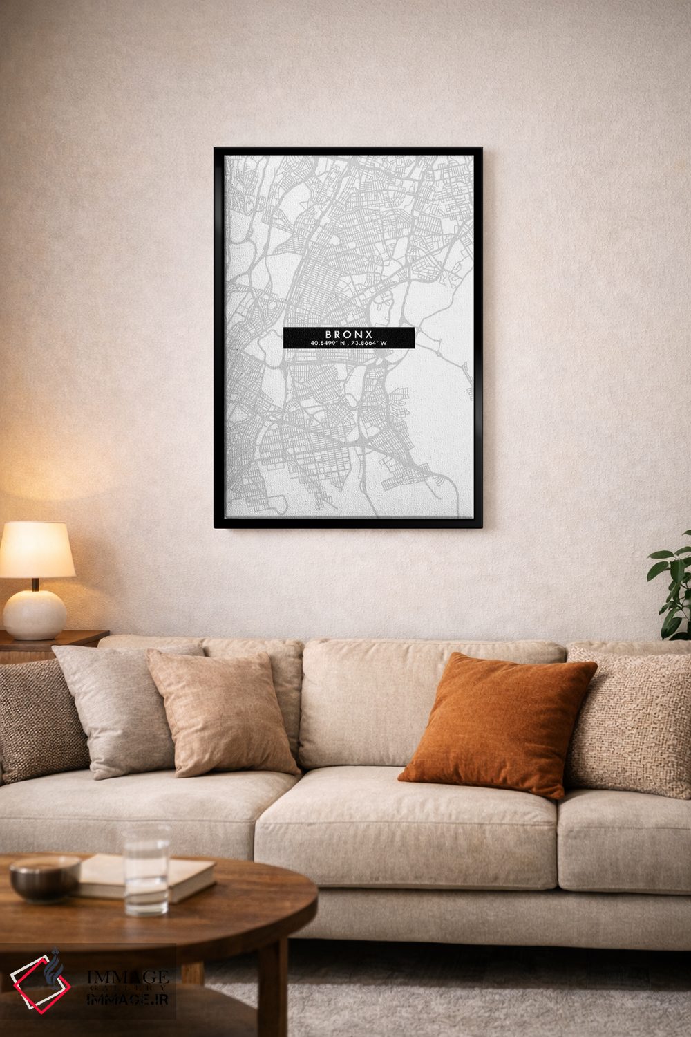 تابلو دکوراتیو New York City Map Minimal Style,نقشه ساده برانکس، نیویور… اثر وال دکور ادیکت - D5B