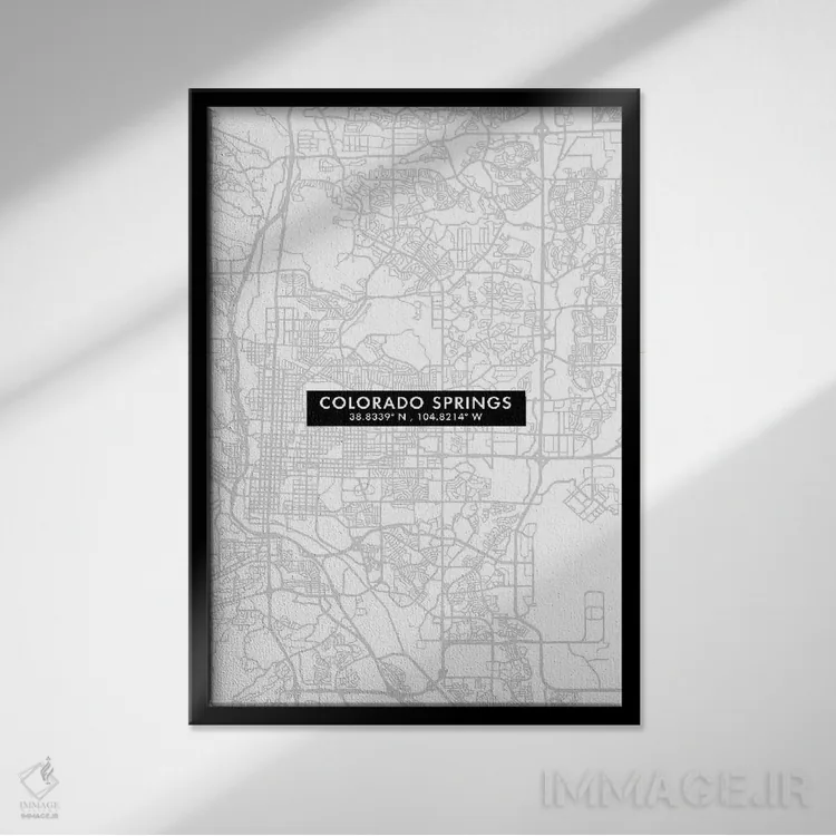 تابلو دکوراتیو City Map Minimal Style,نقشه ساده کلرادو اسپرینگز اثر وال دکور ادیکت - نمای قابدار مشکی