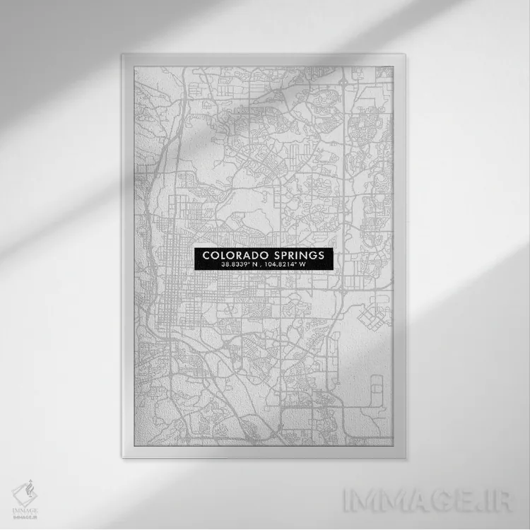 تابلو دکوراتیو City Map Minimal Style,نقشه ساده کلرادو اسپرینگز اثر وال دکور ادیکت - نمای قابدار سفید