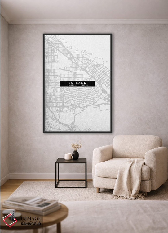 تابلو دکوراتیو California City Map Minimal Style,نقشه ساده شهری بوربانک… اثر وال دکور ادیکت - D2B