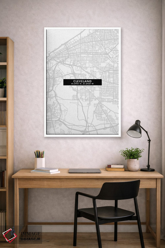 تابلو دکوراتیو City Map Minimal Style, Ohio,نقشه ساده کلیولند، اوهایو اثر وال دکور ادیکت - D1W