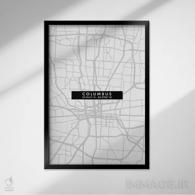 تابلو دکوراتیو City Map Minimal Style, Ohio,نقشه ساده کلمبوس، اوهایو اثر وال دکور ادیکت - نمای قابدار مشکی