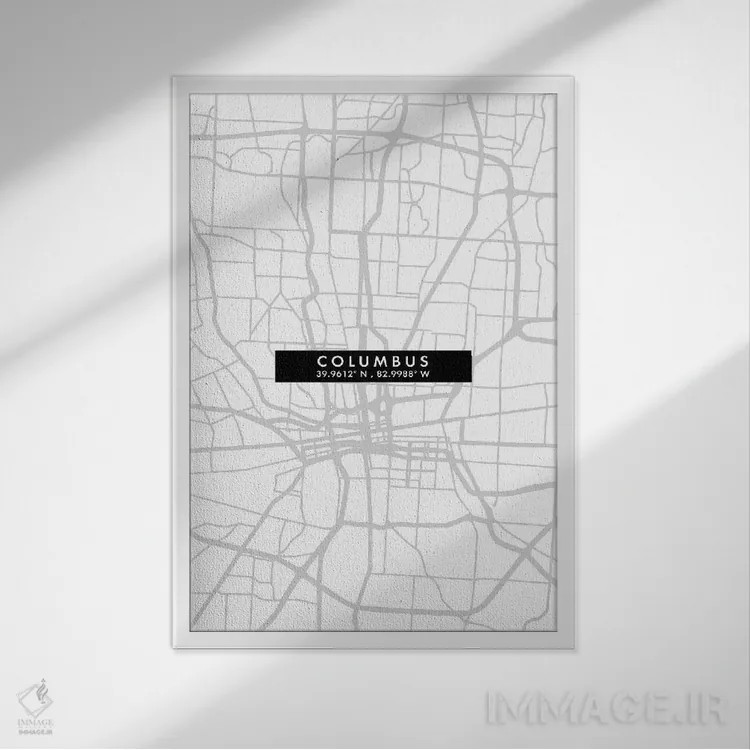 تابلو دکوراتیو City Map Minimal Style, Ohio,نقشه ساده کلمبوس، اوهایو اثر وال دکور ادیکت - نمای قابدار سفید