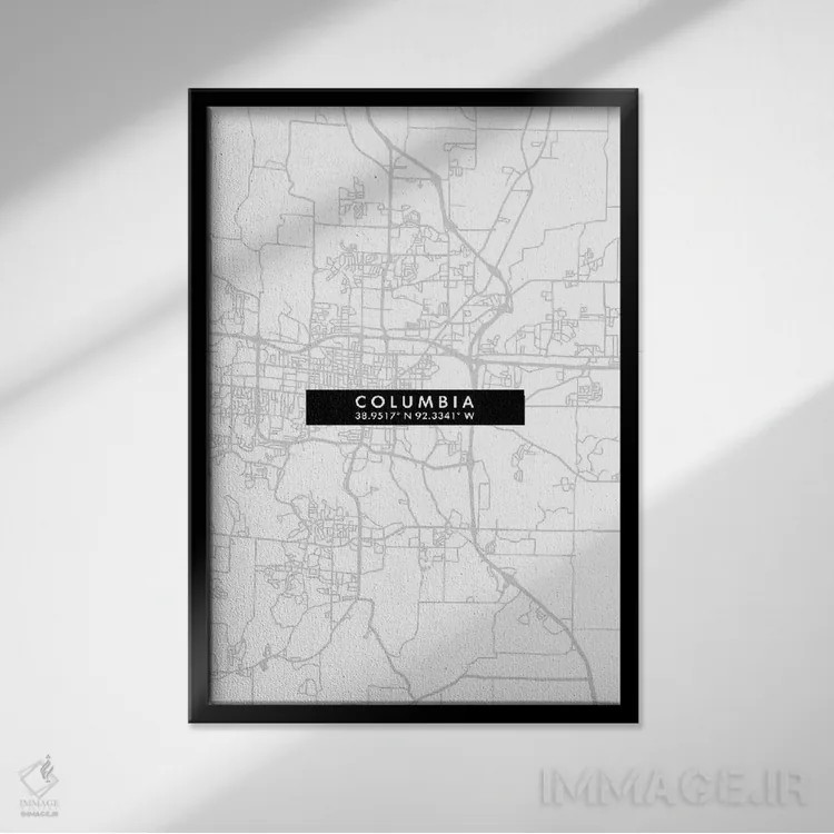 تابلو دکوراتیو City Map Minimal Style, Missouri,نقشه ساده کلمبیا، میزور… اثر وال دکور ادیکت - نمای قابدار مشکی