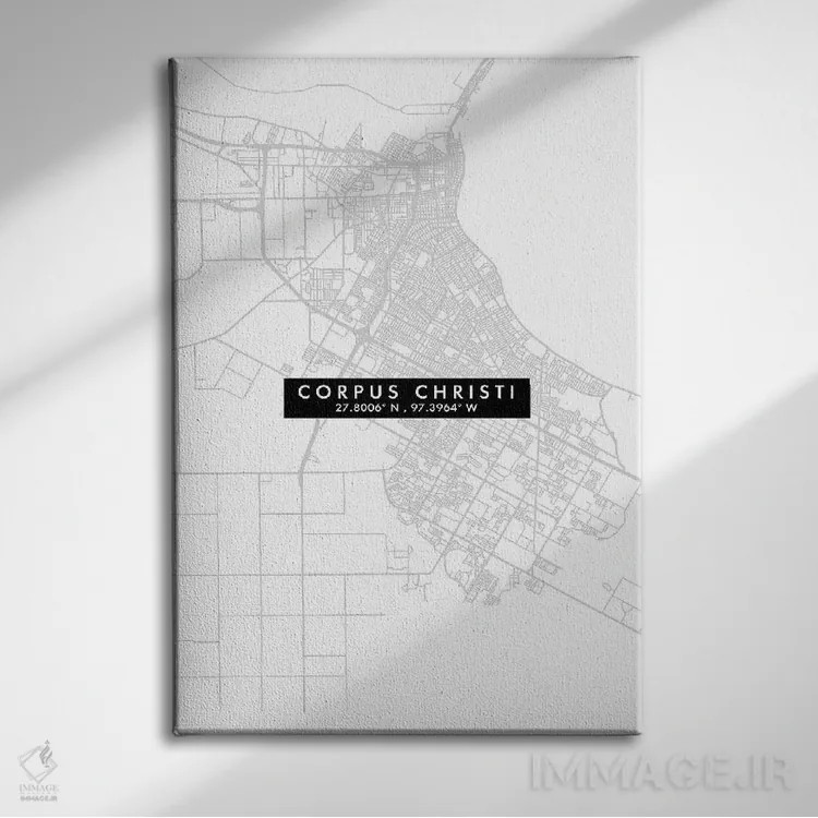 تابلو دکوراتیو Texas, City Map Minimal Style,نقشه ساده کورپس کریستی، تگ… اثر وال دکور ادیکت - نمای روبهرو روی دیوار