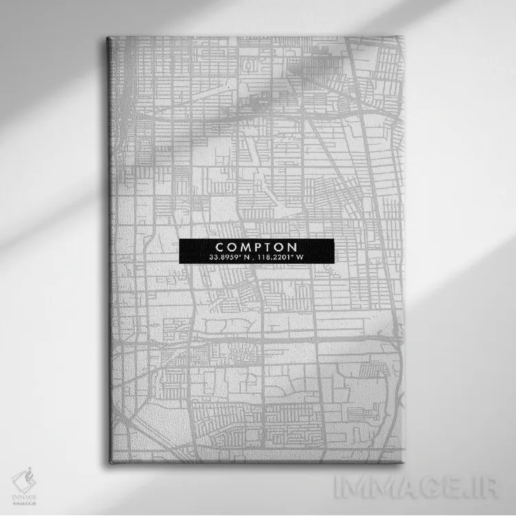 تابلو دکوراتیو California, City Map Minimal Style,نقشه ساده کامپتون، کا… اثر وال دکور ادیکت - نمای روبهرو روی دیوار