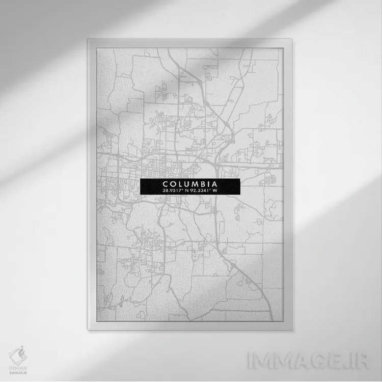 تابلو دکوراتیو City Map Minimal Style, Missouri,نقشه ساده کلمبیا، میزور… اثر وال دکور ادیکت - نمای قابدار سفید