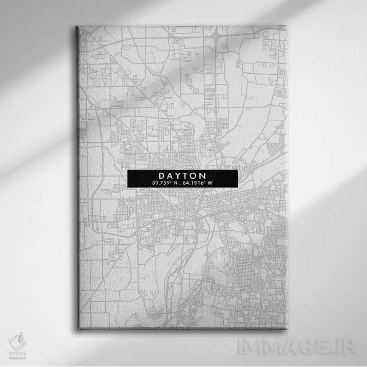 تابلو دکوراتیو Ohio, City Map Minimal Style,نقشه ساده دیتون، اوهایو اثر وال دکور ادیکت - نمای روبهرو روی دیوار