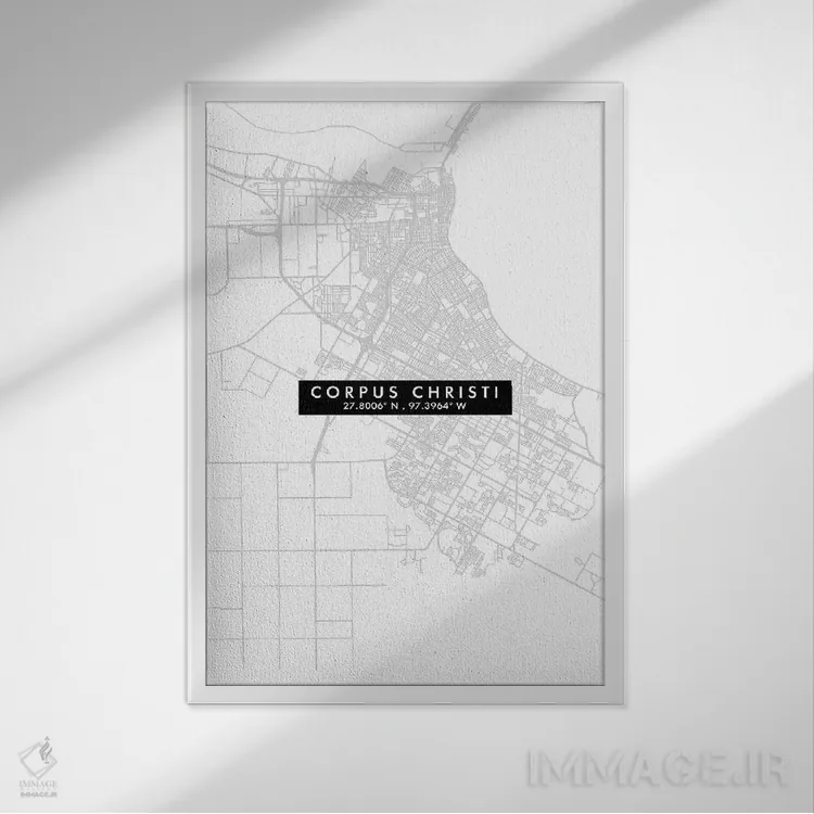 تابلو دکوراتیو Texas, City Map Minimal Style,نقشه ساده کورپس کریستی، تگ… اثر وال دکور ادیکت - نمای قابدار سفید