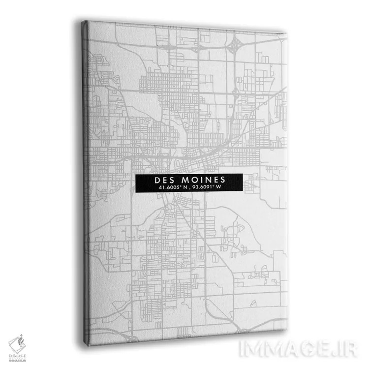 تابلو دکوراتیو Iowa, City Map Minimal Style,نقشه ساده دسموین، آیووا اثر وال دکور ادیکت - نمای پرسپکتیو محصول