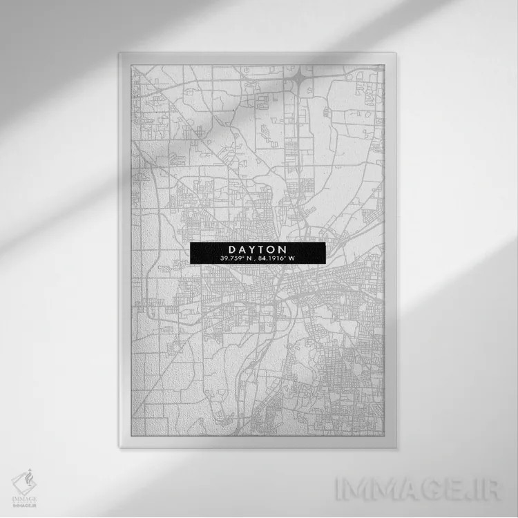 تابلو دکوراتیو Ohio, City Map Minimal Style,نقشه ساده دیتون، اوهایو اثر وال دکور ادیکت - نمای قابدار سفید