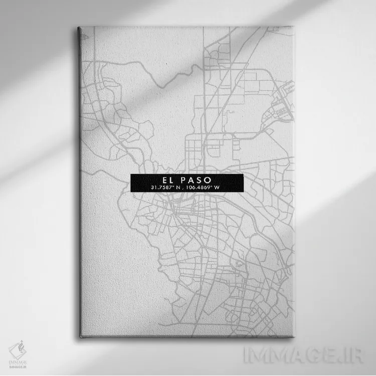 تابلو دکوراتیو Texas, City Map Minimal Style,نقشه مینیمال شهر ال پاسو… اثر وال دکور ادیکت - نمای روبهرو روی دیوار