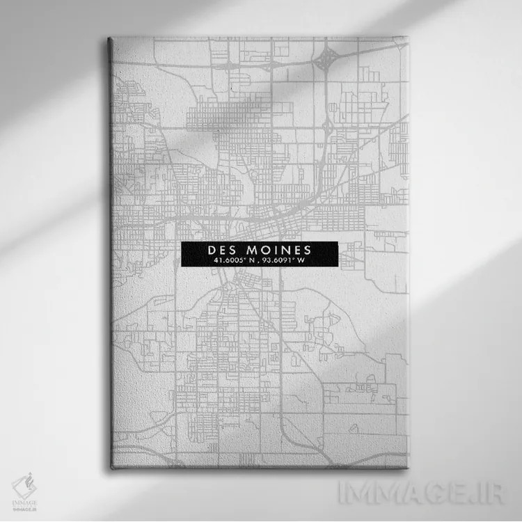 تابلو دکوراتیو Iowa, City Map Minimal Style,نقشه ساده دسموین، آیووا اثر وال دکور ادیکت - نمای روبهرو روی دیوار