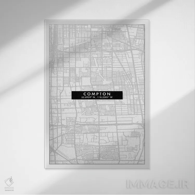 تابلو دکوراتیو California, City Map Minimal Style,نقشه ساده کامپتون، کا… اثر وال دکور ادیکت - نمای قابدار سفید
