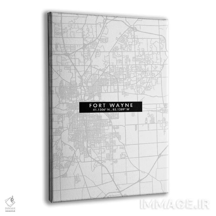 تابلو دکوراتیو Indiana, City Map Minimal Style,نقشه مینیمال شهر فورت وی… اثر وال دکور ادیکت - نمای پرسپکتیو محصول