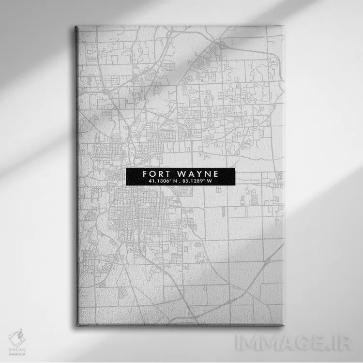 تابلو دکوراتیو Indiana, City Map Minimal Style,نقشه مینیمال شهر فورت وی… اثر وال دکور ادیکت - نمای روبهرو روی دیوار
