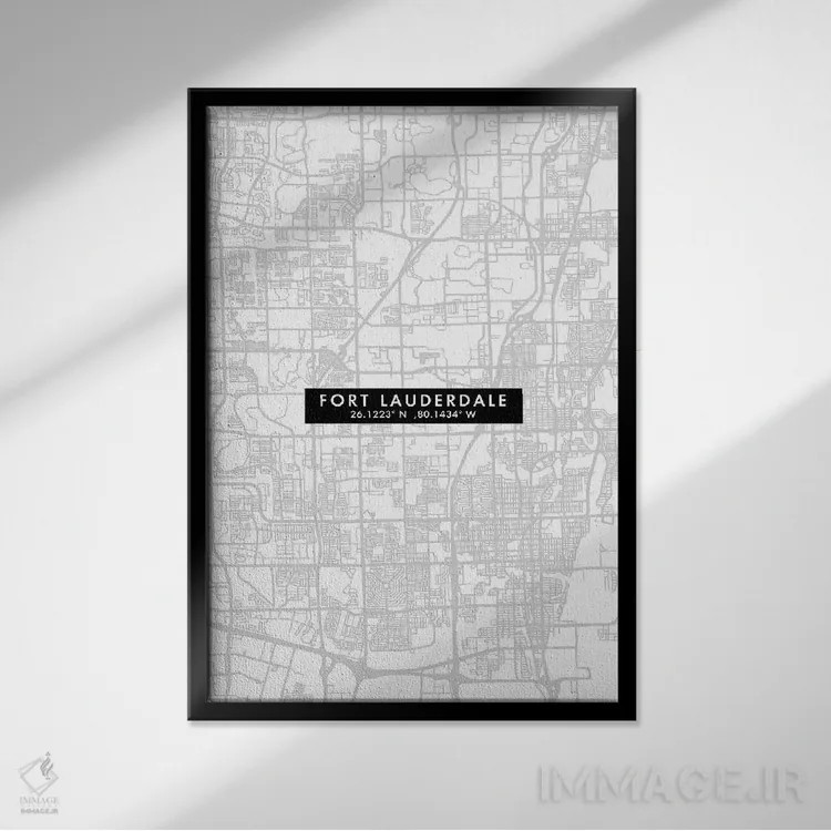 تابلو دکوراتیو Florida, City Map Minimal Style,نقشه مینیمال شهر فورت لا… اثر وال دکور ادیکت - نمای قابدار مشکی