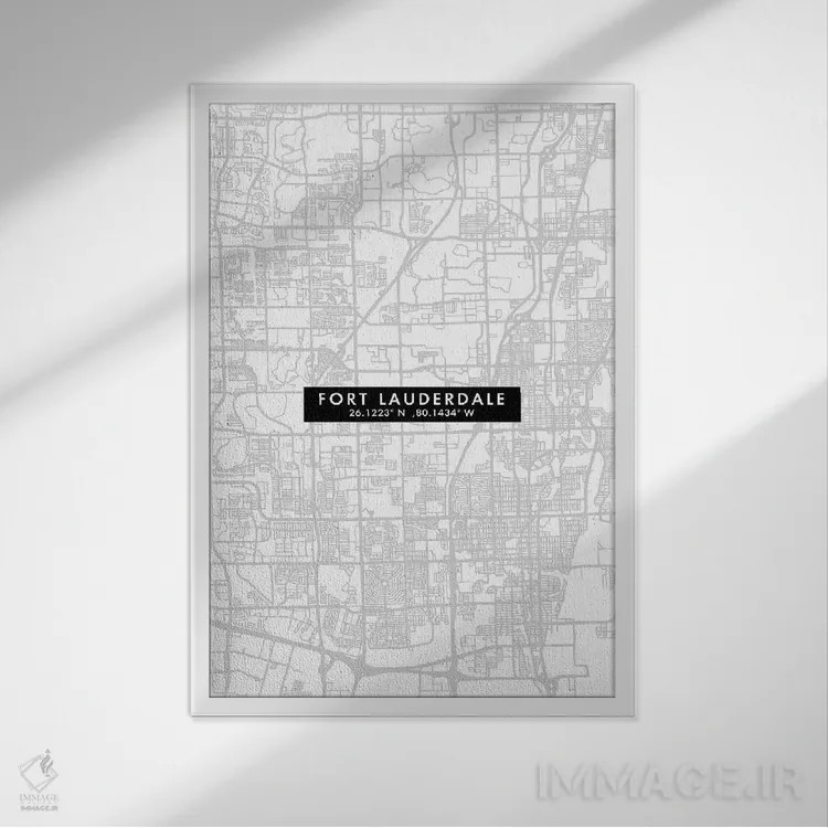 تابلو دکوراتیو Florida, City Map Minimal Style,نقشه مینیمال شهر فورت لا… اثر وال دکور ادیکت - نمای قابدار سفید
