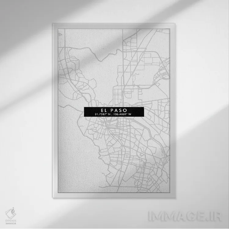 تابلو دکوراتیو Texas, City Map Minimal Style,نقشه مینیمال شهر ال پاسو… اثر وال دکور ادیکت - نمای قابدار سفید