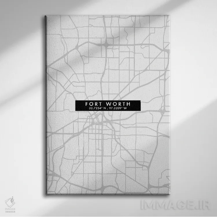 تابلو دکوراتیو Texas, City Map Minimal Style,نقشه مینیمال شهر فورت ورث… اثر وال دکور ادیکت - نمای روبهرو روی دیوار