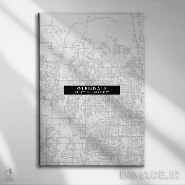 تابلو دکوراتیو California, City Map Minimal Style,نقشه مینیمال شهر گلند… اثر وال دکور ادیکت - نمای روبهرو روی دیوار