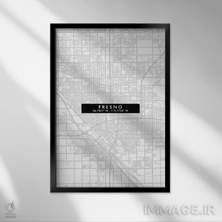 تابلو دکوراتیو California, City Map Minimal Style,نقشه مینیمال شهر فرزن… اثر وال دکور ادیکت - نمای قابدار مشکی