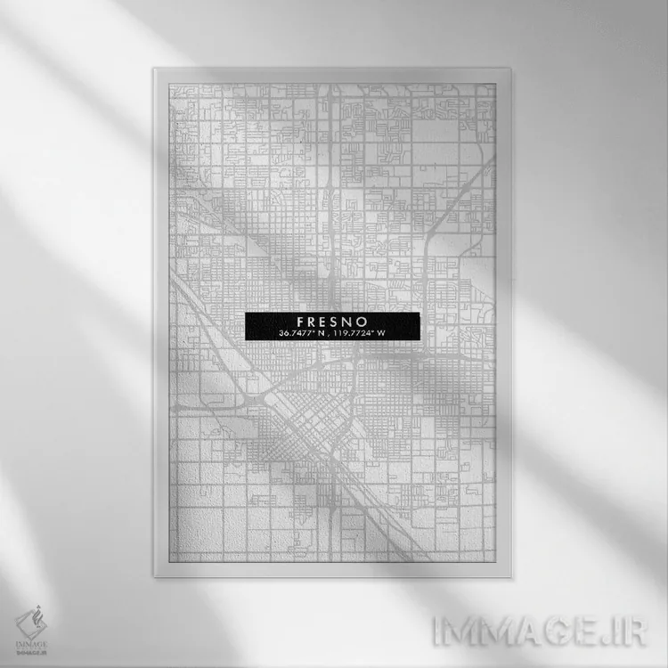 تابلو دکوراتیو California, City Map Minimal Style,نقشه مینیمال شهر فرزن… اثر وال دکور ادیکت - نمای قابدار سفید