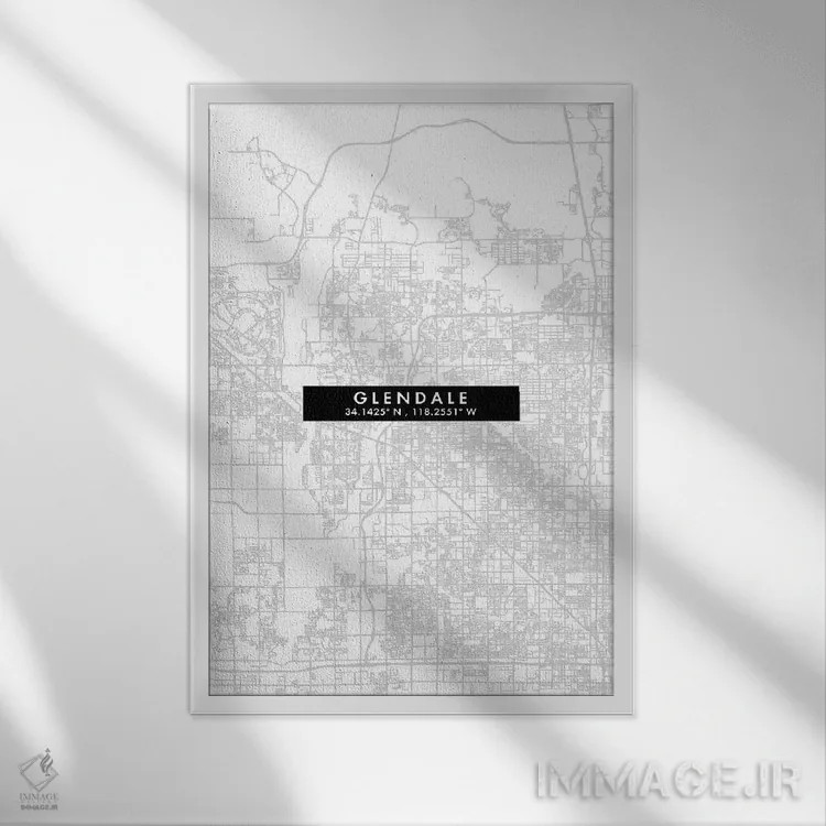 تابلو دکوراتیو California, City Map Minimal Style,نقشه مینیمال شهر گلند… اثر وال دکور ادیکت - نمای قابدار سفید