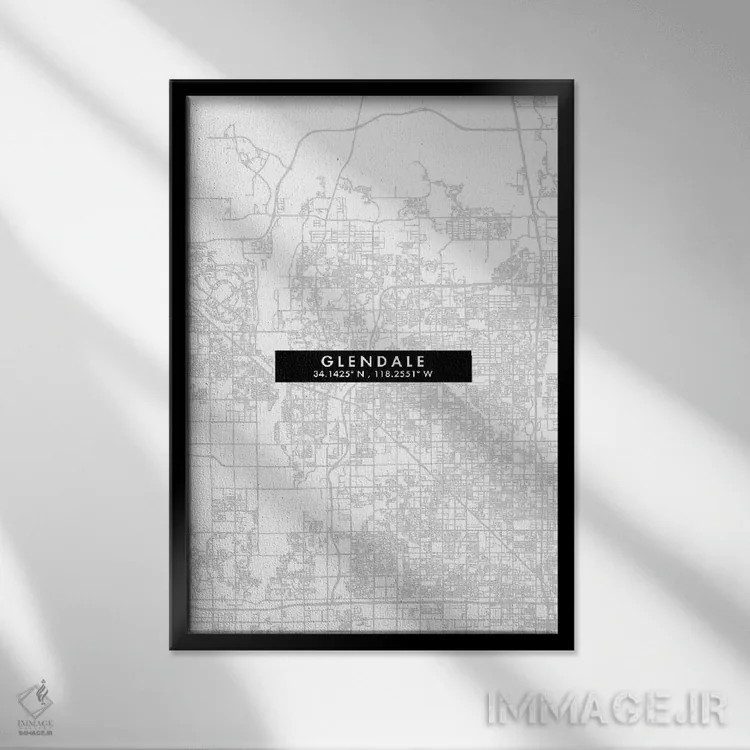 تابلو دکوراتیو California, City Map Minimal Style,نقشه مینیمال شهر گلند… اثر وال دکور ادیکت - نمای قابدار مشکی