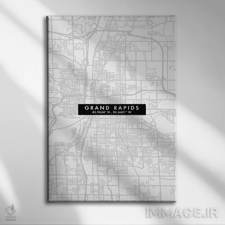 تابلو دکوراتیو Michigan, City Map Minimal Style,نقشه مینیمال شهر گرند ر… اثر وال دکور ادیکت - نمای روبهرو روی دیوار