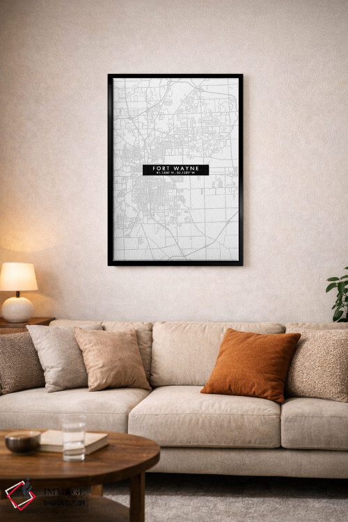 تابلو دکوراتیو Indiana, City Map Minimal Style,نقشه مینیمال شهر فورت وی… اثر وال دکور ادیکت - D3B