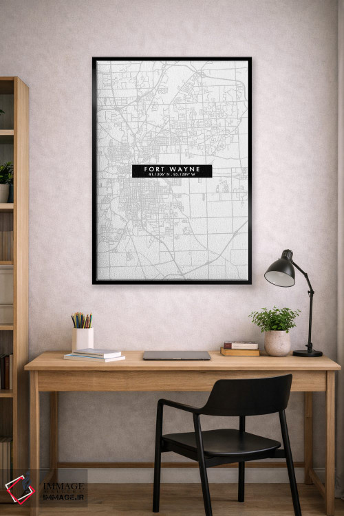 تابلو دکوراتیو Indiana, City Map Minimal Style,نقشه مینیمال شهر فورت وی… اثر وال دکور ادیکت - D2B