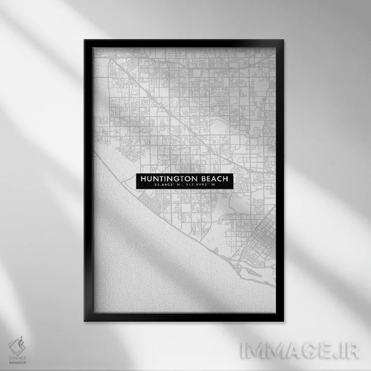 تابلو دکوراتیو California, City Map Minimal Style,نقشه مینیمال شهر هانت… اثر وال دکور ادیکت - نمای قابدار مشکی